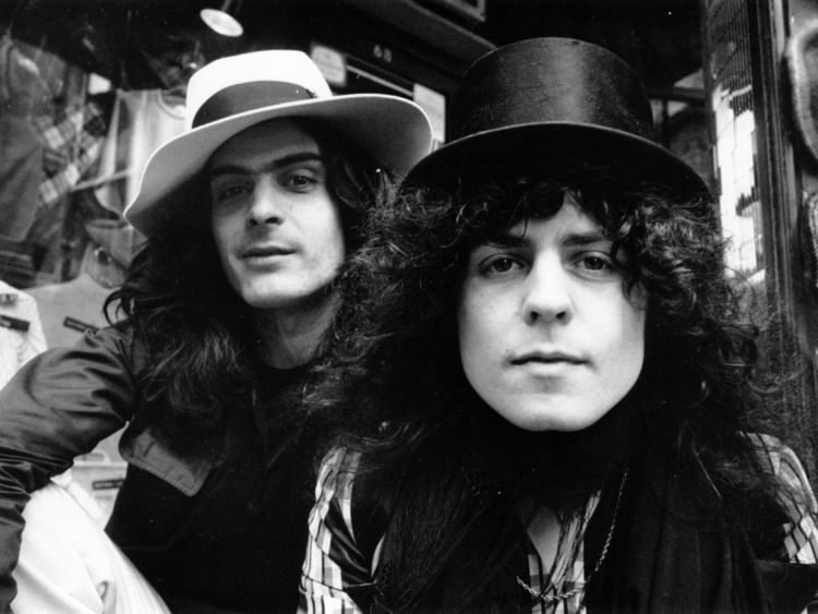 T Rex percussionist Mickey Finn with singer, songwriter and guitarist Marc Bolan